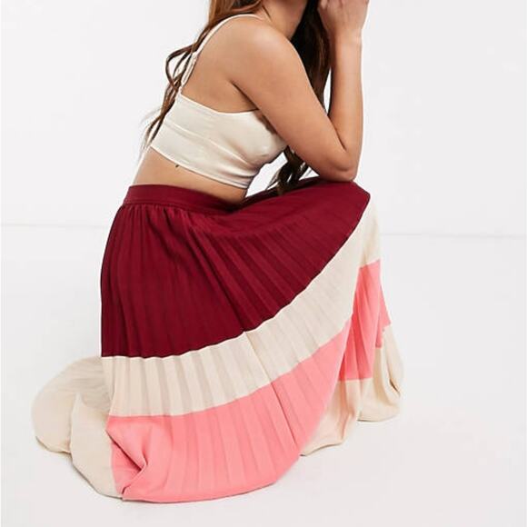 ASOS Design Pleated Color Block Midi Skirt. Size 4 - Picture 3 of 10